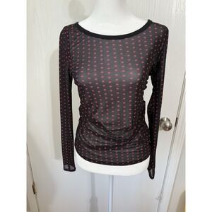 Red Polka Dot Black Sheet Long Sleeve Top Women's Size Medium Y2K